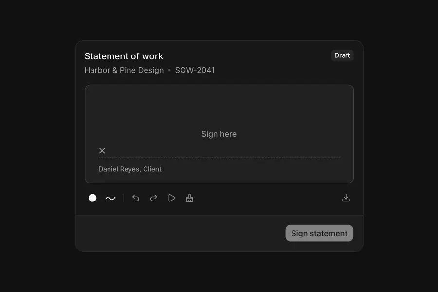 Signature Pad: Shadcn Signature Pad with pressure-aware ink, touch and stylus input, undo and PNG, SVG or JSON export